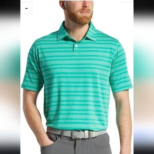 NEW MENS FOOTJOY XL HERALD STRIPE LISLE POLO GOLF SHIRT, EMERALD/WHITE